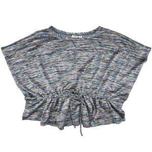 Cato Blouse XL Abstract Stripe Drawstring Top Batwing Sleeve Cinched Waist Shirt